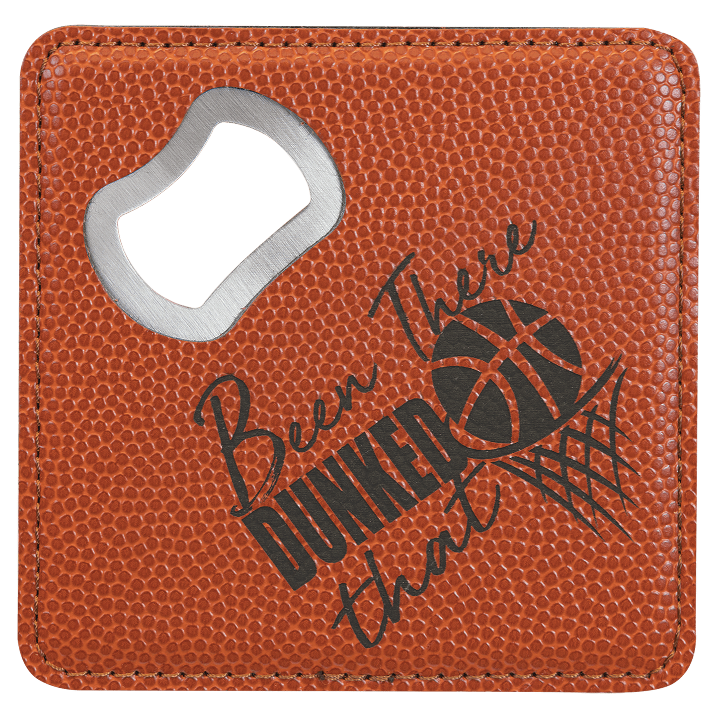 Basketball 3 4" x 4" Square Laserable Leatherette 6-Coaster Set