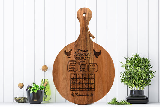 Farmhouse Kitchen Conversion Cutting Board - Round Acacia with Long Handle