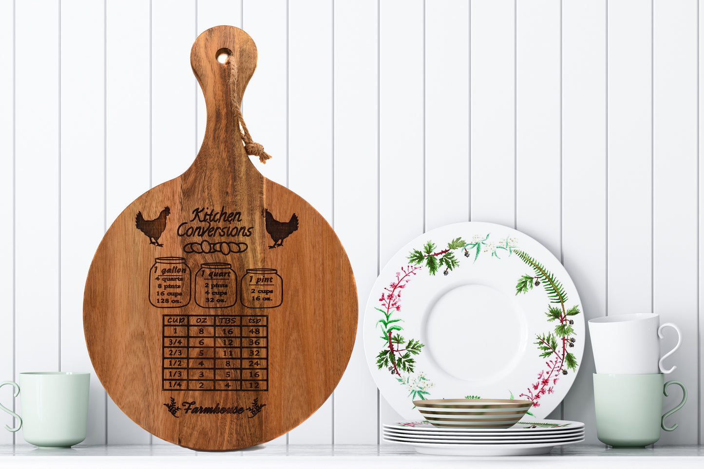 Farmhouse Kitchen Conversion Cutting Board - Round Acacia with Long Handle