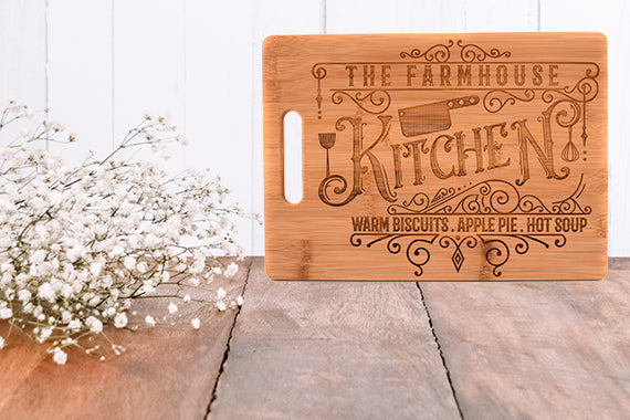 Bamboo Farmhouse Kitchen Large Cutting Board with Handle