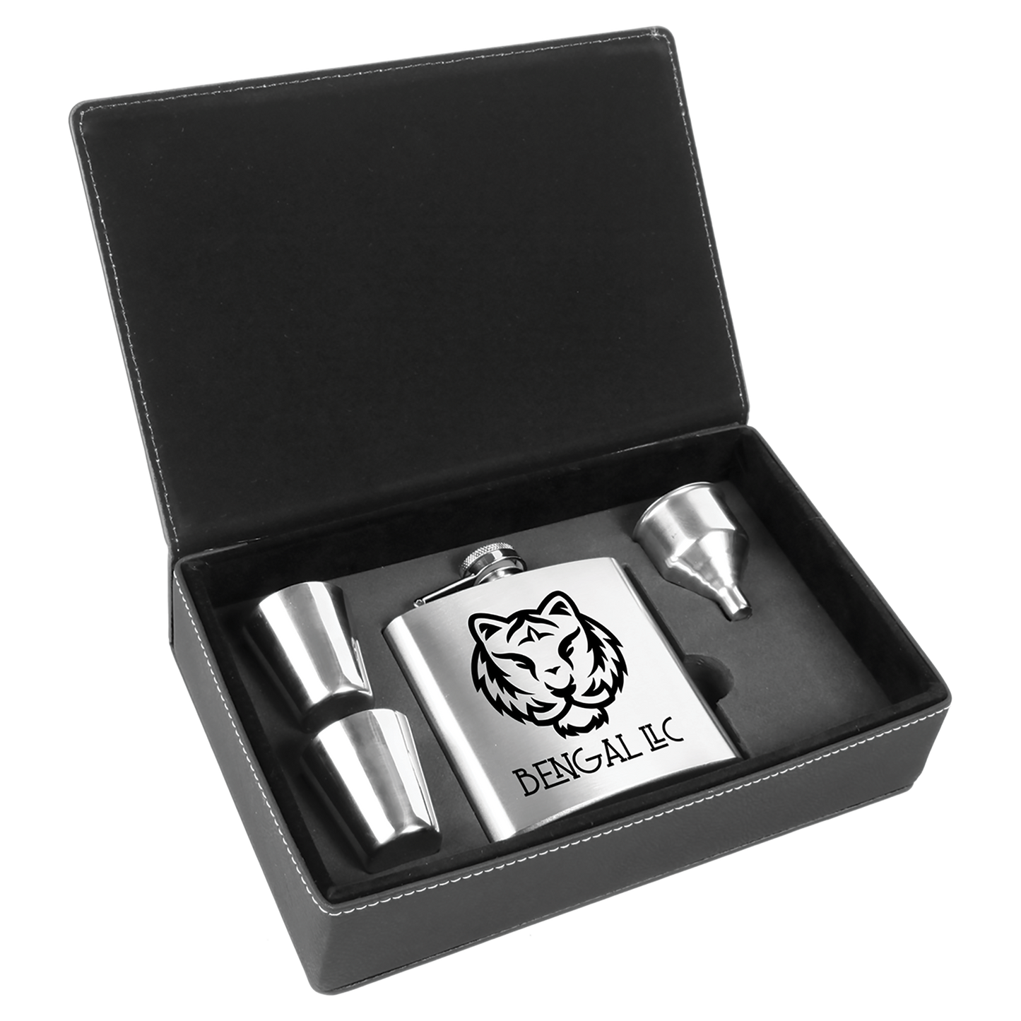 6 oz. Custom Engraved Leatherette Flask Gift Set