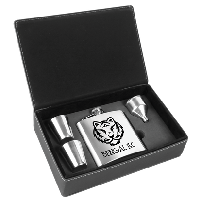 6 oz. Custom Engraved Leatherette Flask Gift Set