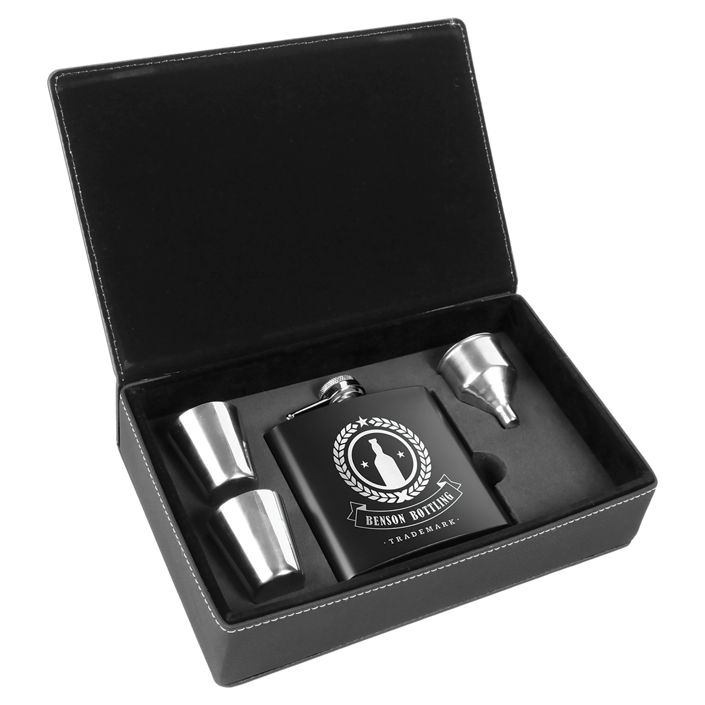 6 oz. Custom Engraved Leatherette Flask Gift Set