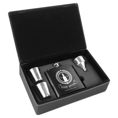 6 oz. Custom Engraved Leatherette Flask Gift Set