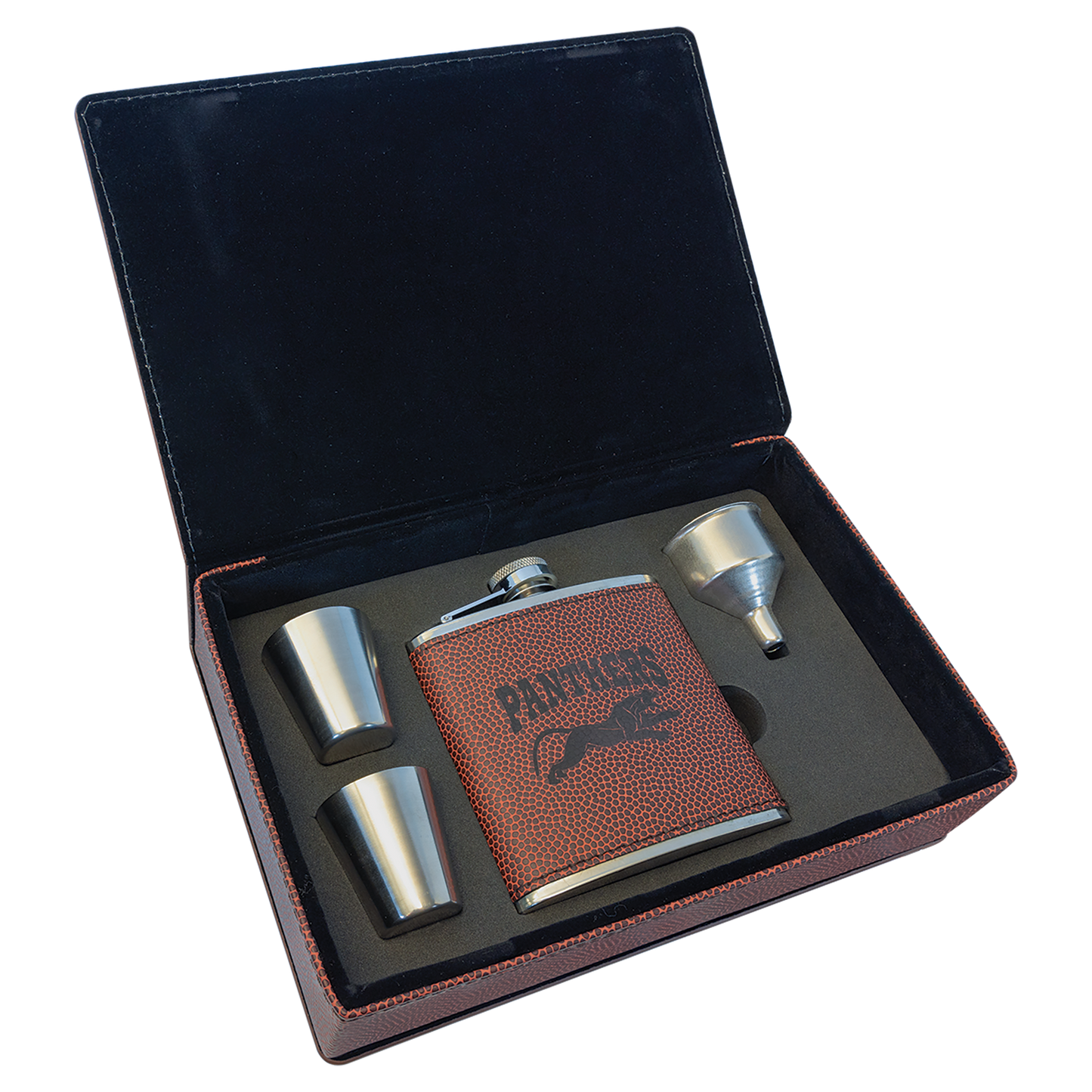 6 oz. Custom Engraved Leatherette Flask Gift Set
