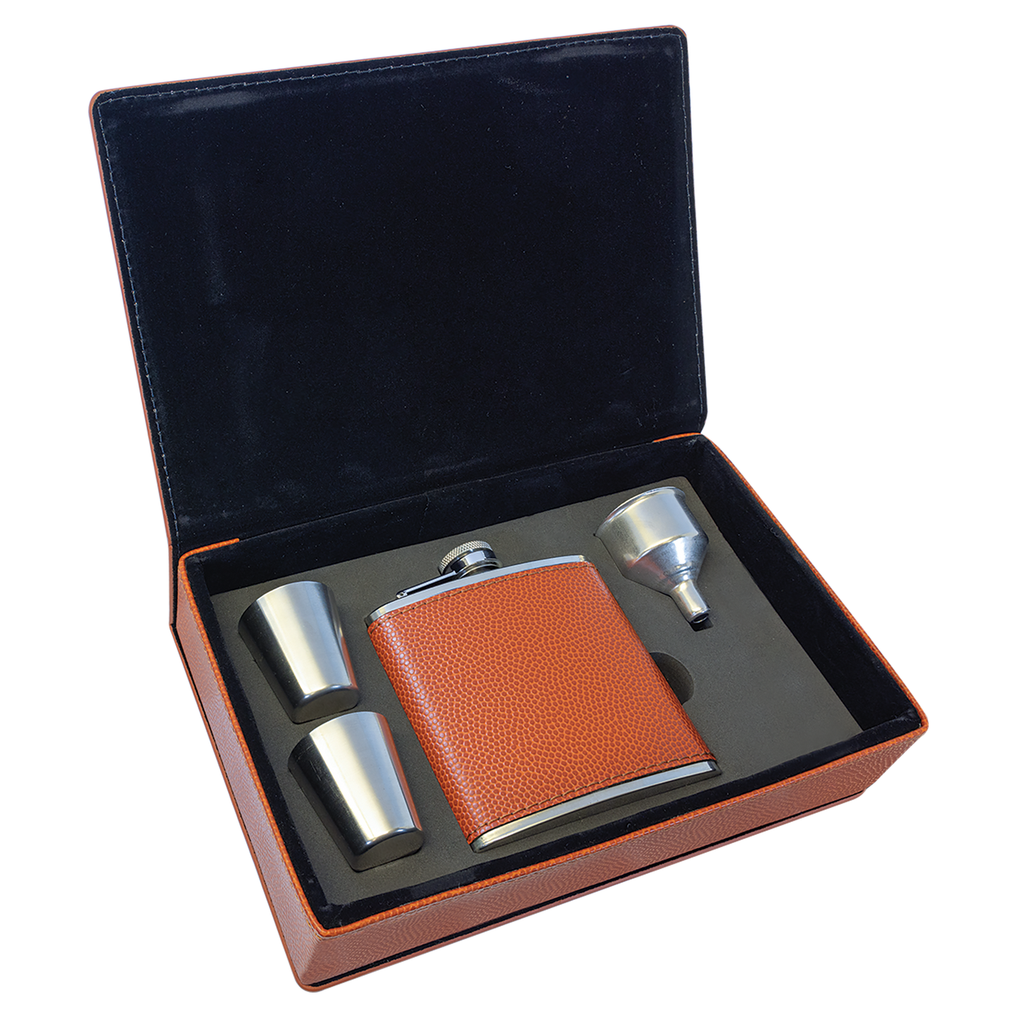 6 oz. Custom Engraved Leatherette Flask Gift Set