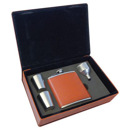 6 oz. Custom Engraved Leatherette Flask Gift Set
