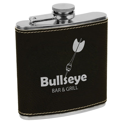 Black/Silver 6 oz. Laserable Leatherette Stainless Steel Flask