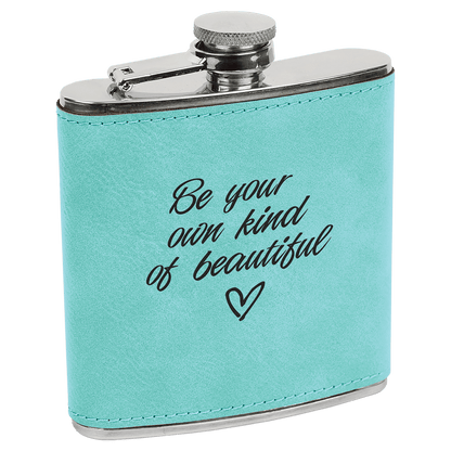 Teal 6 oz. Laserable Leatherette Stainless Steel Flask