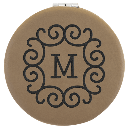 Light Brown 2 1/2" Laserable Leatherette Compact Mirror