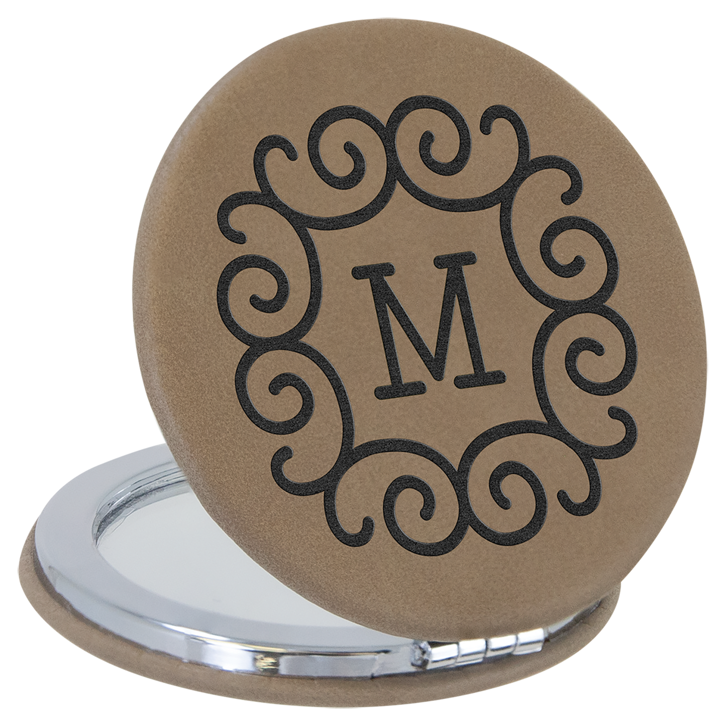 2 1/2" Custom Engraved Leatherette Compact Mirror