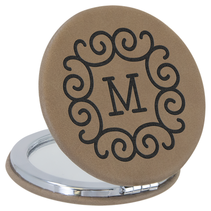 2 1/2" Custom Engraved Leatherette Compact Mirror