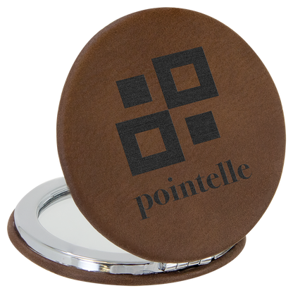 2 1/2" Custom Engraved Leatherette Compact Mirror