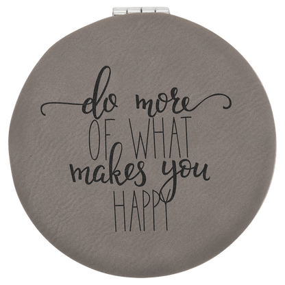 Gray 2 1/2" Laserable Leatherette Compact Mirror