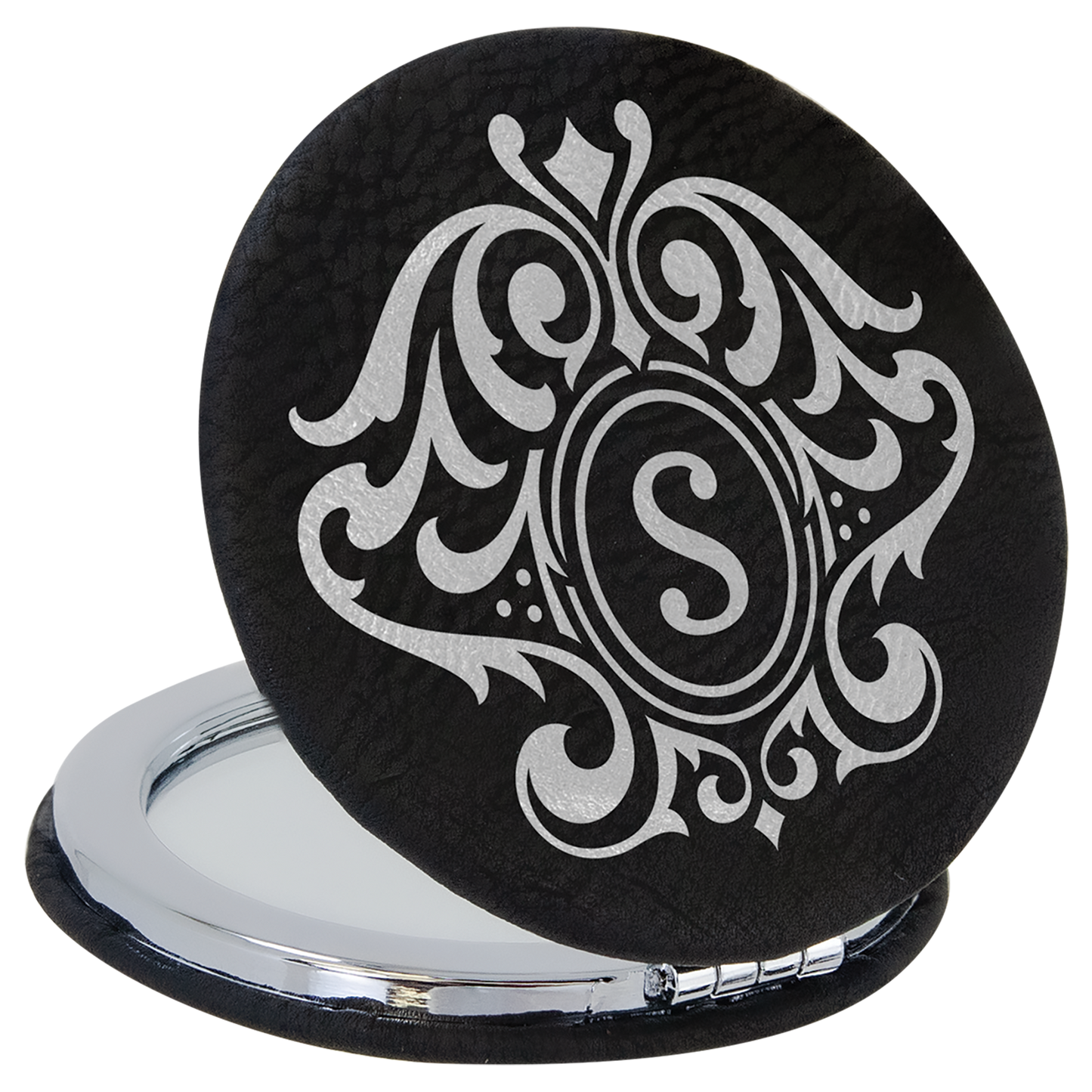 2 1/2" Custom Engraved Leatherette Compact Mirror