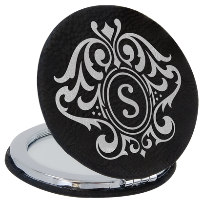 2 1/2" Custom Engraved Leatherette Compact Mirror