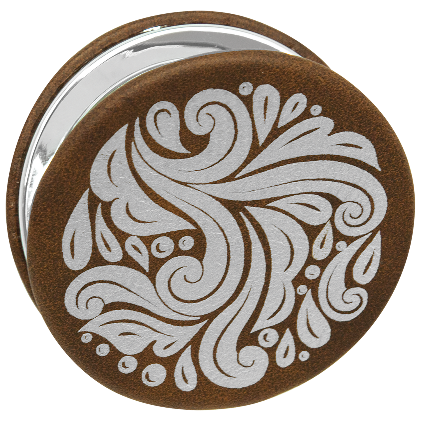 2 1/2" Custom Engraved Leatherette Compact Mirror