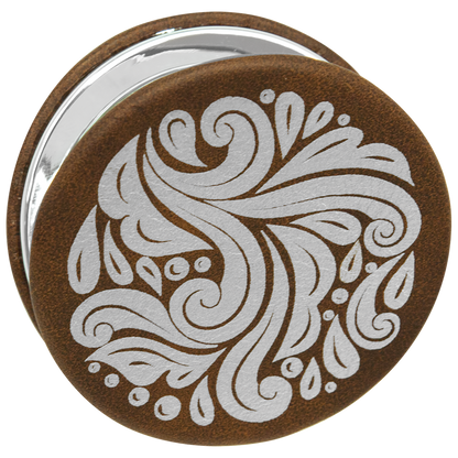 2 1/2" Custom Engraved Leatherette Compact Mirror