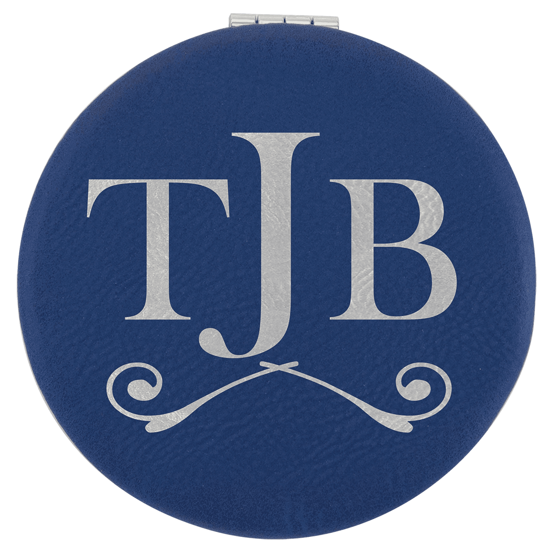 Blue/Silver 2 1/2" Laserable Leatherette Compact Mirror