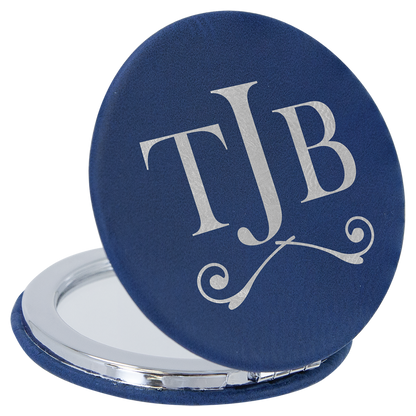 2 1/2" Custom Engraved Leatherette Compact Mirror