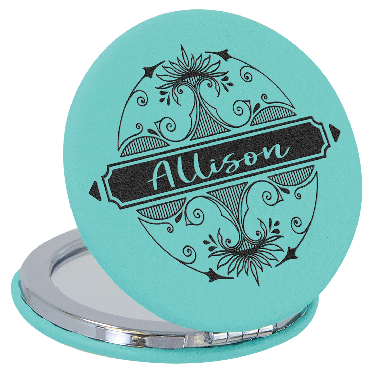 2 1/2" Custom Engraved Leatherette Compact Mirror