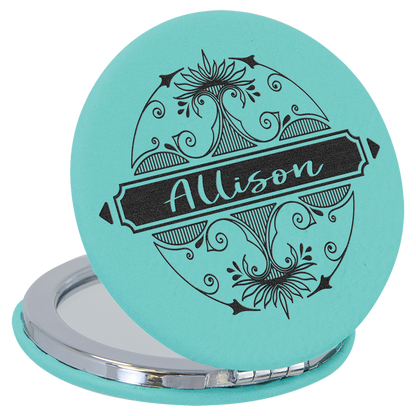 2 1/2" Custom Engraved Leatherette Compact Mirror