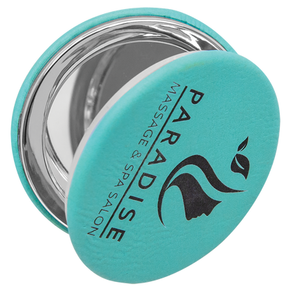 2 1/2" Custom Engraved Leatherette Compact Mirror