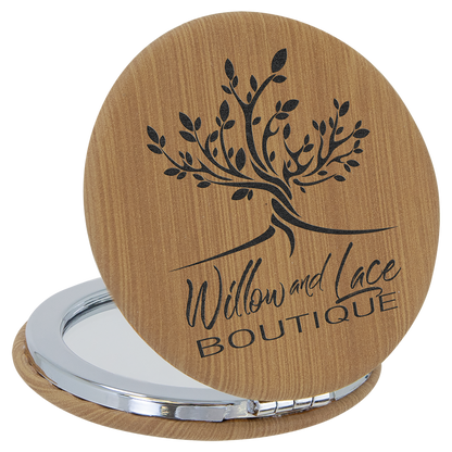 2 1/2" Custom Engraved Leatherette Compact Mirror
