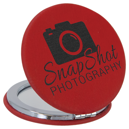 2 1/2" Custom Engraved Leatherette Compact Mirror