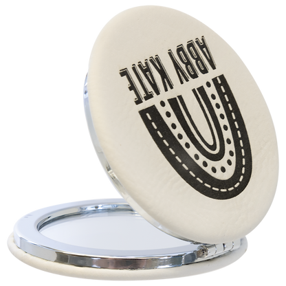 2 1/2" Custom Engraved Leatherette Compact Mirror