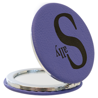 2 1/2" Custom Engraved Leatherette Compact Mirror