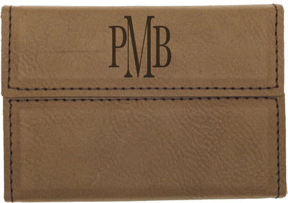Dark Brown 3 3/4" x 2 3/4" Laserable Leatherette Hard Business Card Holder