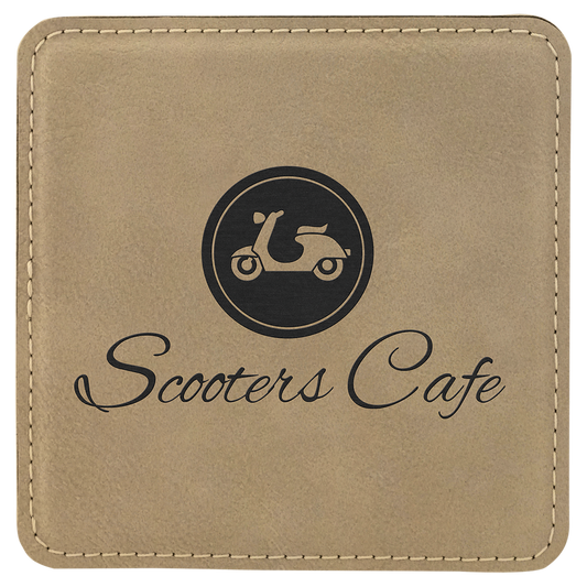 Light Brown 4" x 4" Square Laserable Leatherette 6-Coaster Set