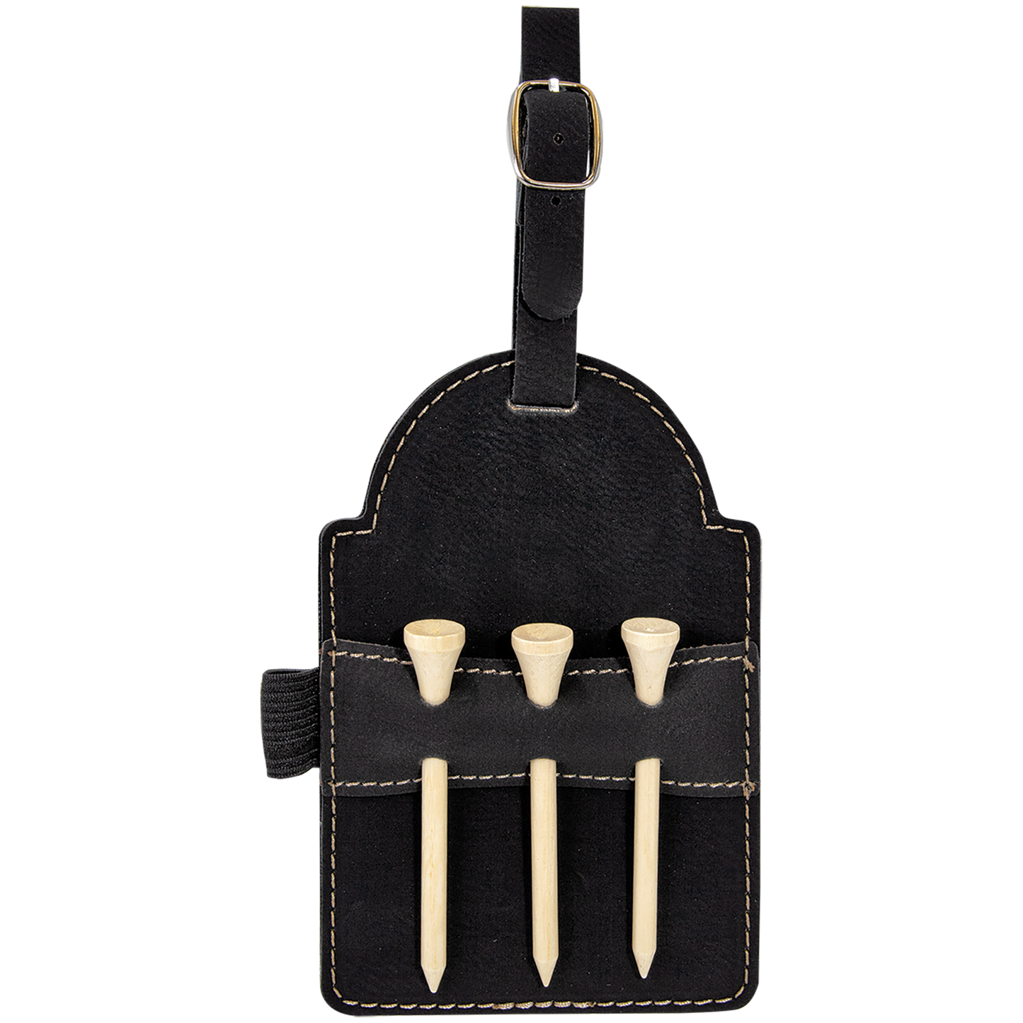 5" x 3 1/4" Custom Engraved Leatherette Golf Bag Tag with 3 Wooden Tees