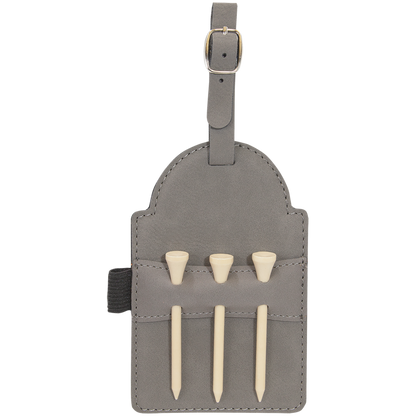 5" x 3 1/4" Custom Engraved Leatherette Golf Bag Tag with 3 Wooden Tees