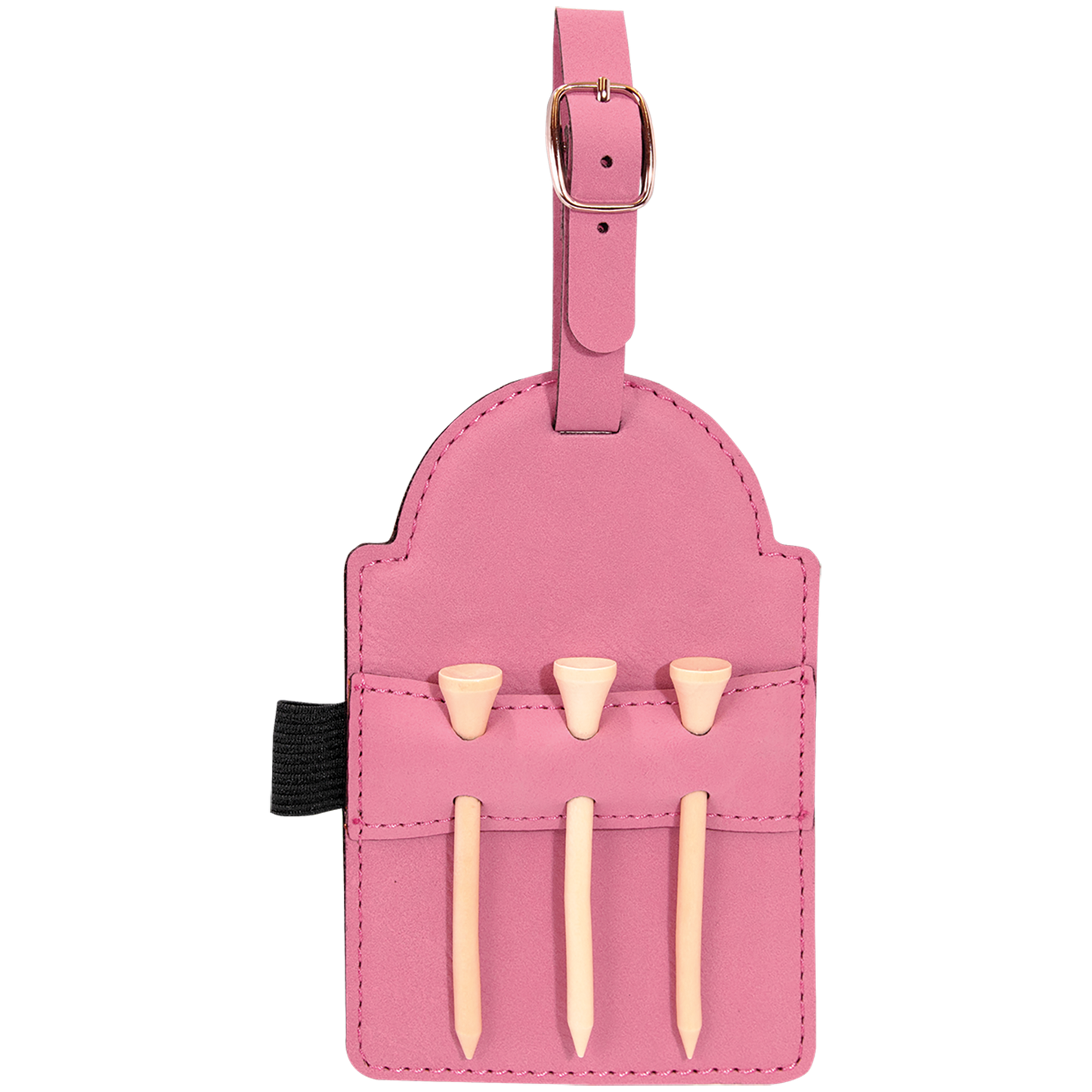 5" x 3 1/4" Custom Engraved Leatherette Golf Bag Tag with 3 Wooden Tees