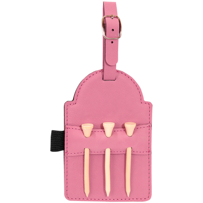 5" x 3 1/4" Custom Engraved Leatherette Golf Bag Tag with 3 Wooden Tees