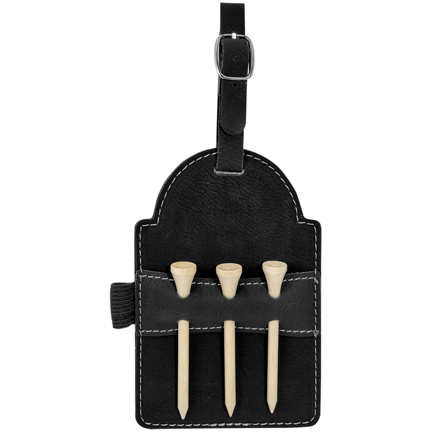 5" x 3 1/4" Custom Engraved Leatherette Golf Bag Tag with 3 Wooden Tees