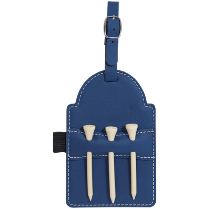 5" x 3 1/4" Custom Engraved Leatherette Golf Bag Tag with 3 Wooden Tees