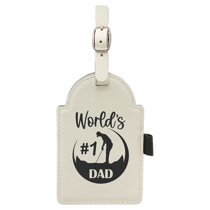 5" x 3 1/4" Custom Engraved Leatherette Golf Bag Tag with 3 Wooden Tees