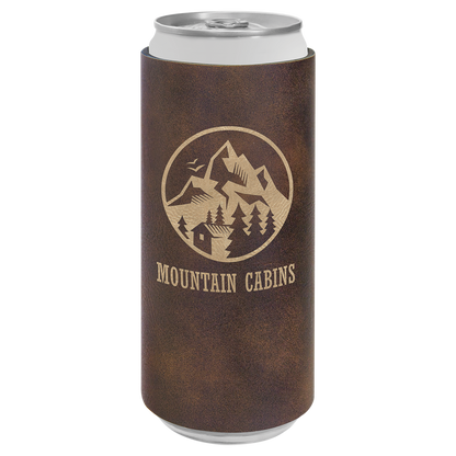 Custom Laser Engraved Slim Leatherette Beverage Holder (Koozie) - Upload Your Logo, Brand, or Image