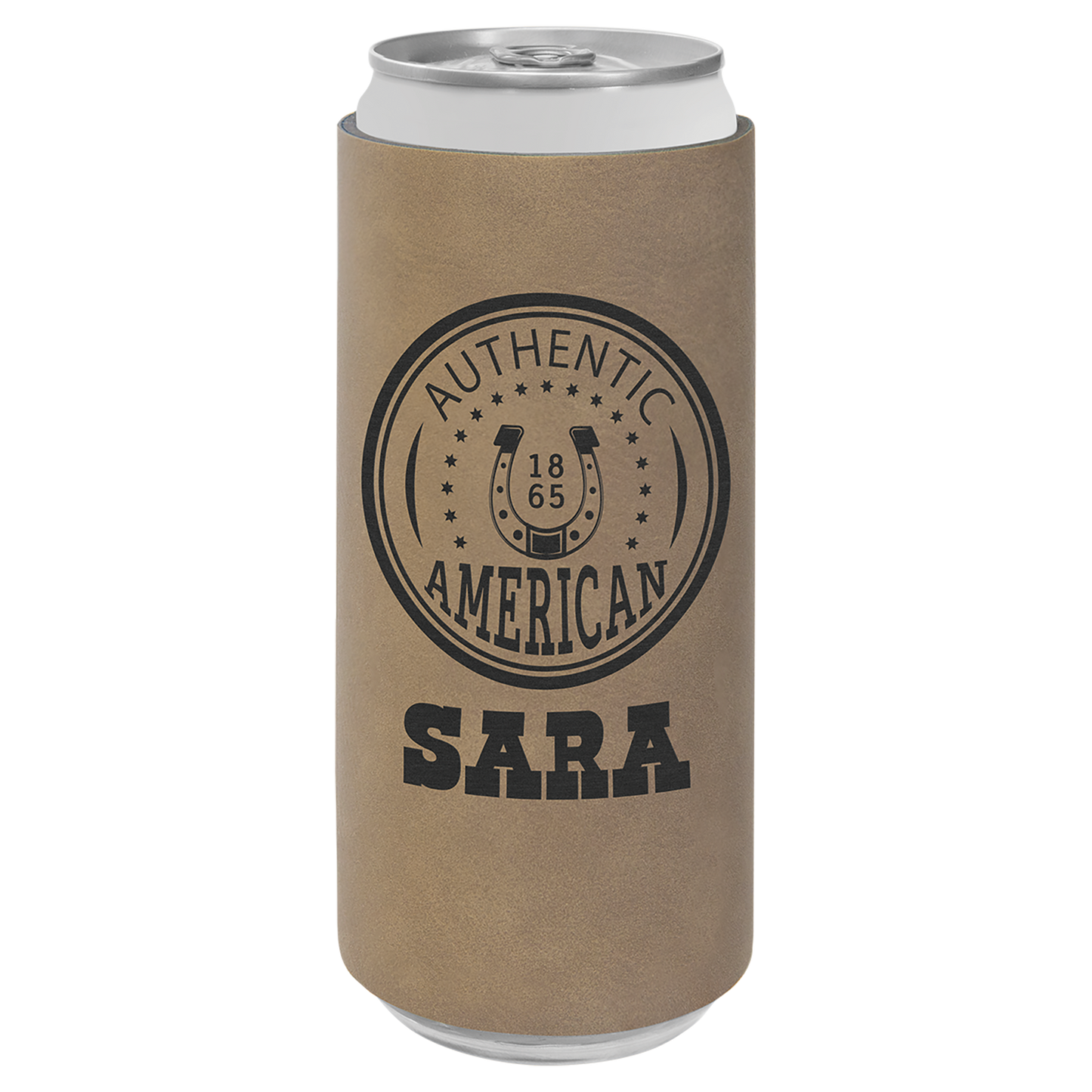 Custom Laser Engraved Slim Leatherette Beverage Holder (Koozie) - Upload Your Logo, Brand, or Image