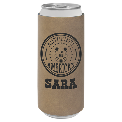 Custom Laser Engraved Slim Leatherette Beverage Holder (Koozie) - Upload Your Logo, Brand, or Image