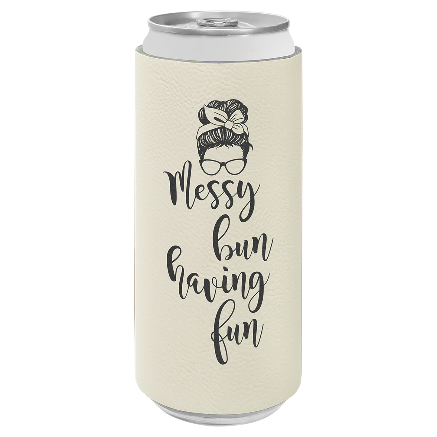 Custom Laser Engraved Slim Leatherette Beverage Holder (Koozie) - Upload Your Logo, Brand, or Image
