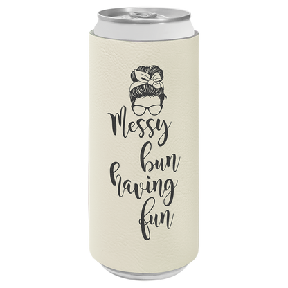 Custom Laser Engraved Slim Leatherette Beverage Holder (Koozie) - Upload Your Logo, Brand, or Image