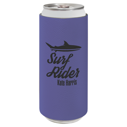 Custom Laser Engraved Slim Leatherette Beverage Holder (Koozie) - Upload Your Logo, Brand, or Image