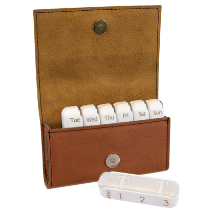 4 3/4" x 3 1/8" Custom Engraved Leatherette Pill Box