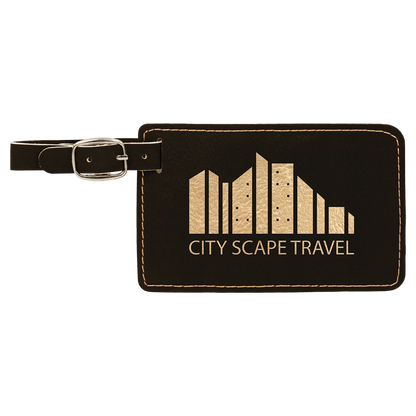 Black/Gold 4 1/4" x 2 3/4" Laserable Leatherette Luggage Tag