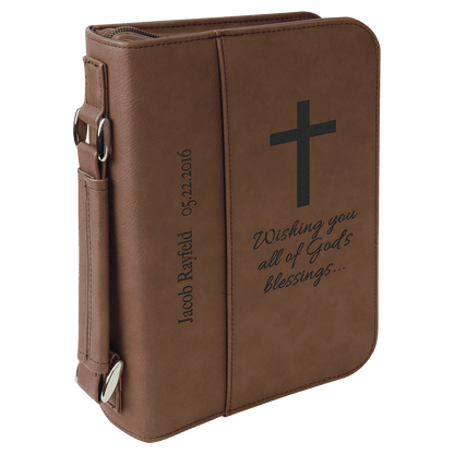 Dark Brown 6 3/4" x 9 1/4" Leatherette Book/Bible Cover with Handle & Zipper