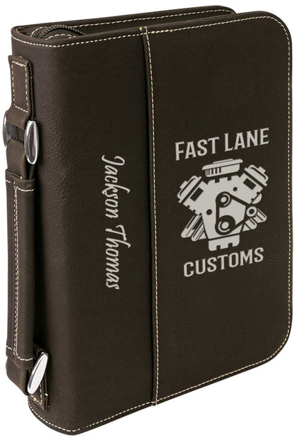 Black/Silver 6 3/4" x 9 1/4" Leatherette Book/Bible Cover with Handle & Zipper